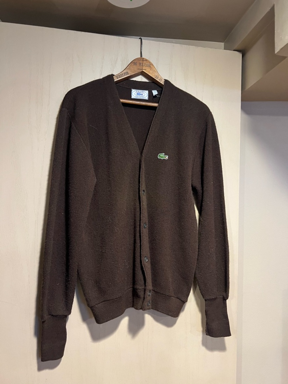 Vintage Lacoste Brown V-Neck Button Cardigan Sweater